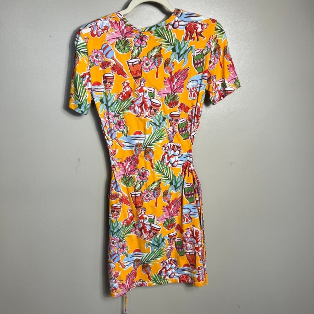 Zara Tropical Floral Cut Out Short Sleeve T-Shirt Dress Vacation Beach Medium - Picture 8 of 9